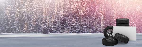 Tyres in Winter snow landscape