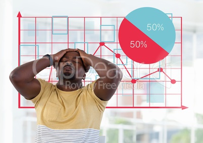 Tired Businessman at desk and grid chart points