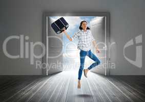 Businesswoman floating in door