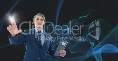 man holding glass interface