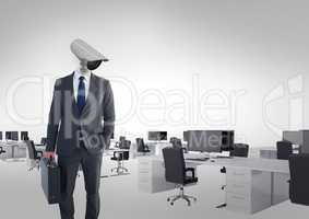 Businessman with CCTV head at office