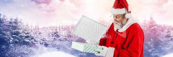 Santa with Winter landscape and gift