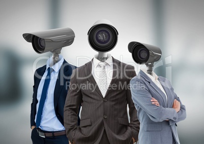 Businessman with CCTV head at office