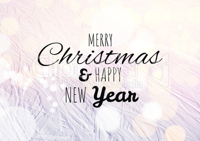 merry Christmas and happy new year text on snow background, bokeh