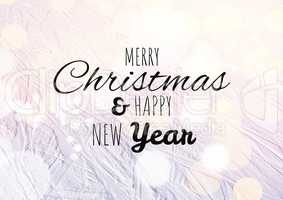 merry Christmas and happy new year text on snow background, bokeh