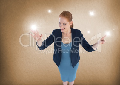 Businesswoman touching sparkling lights