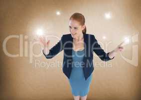 Businesswoman touching sparkling lights