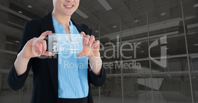 woman holding glass interface