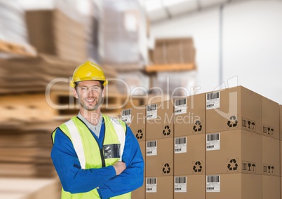 man with boxes in warehouse