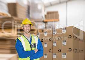 man with boxes in warehouse