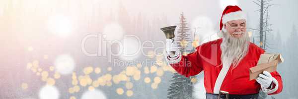Santa with Winter landscape holding bell
