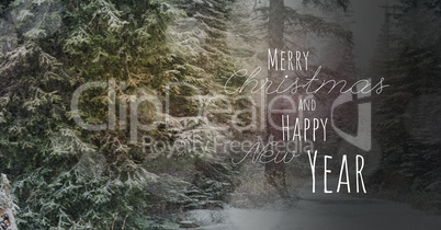 merry Christmas and happy new year text on snow background