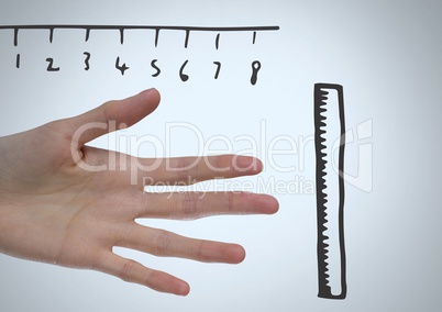 Rulers measuring size of long hand and fingers