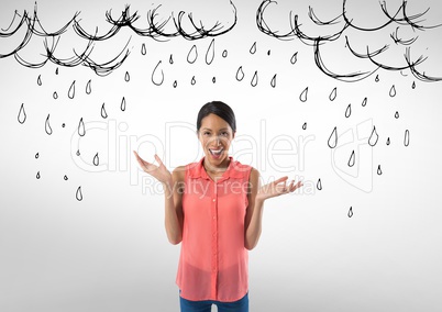 Frustrated woman in the rain