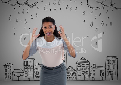 Frustrated woman in rain
