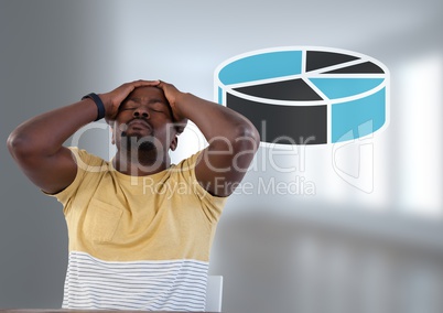 Businessman at desk with diagram of pie chart