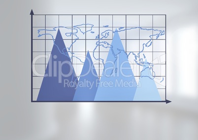 Triangular chart grid with world map with bright background