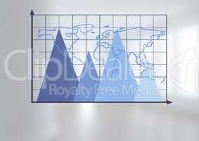 Triangular chart grid with world map with bright background