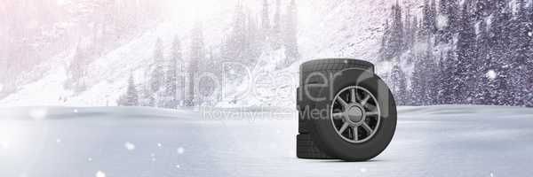 Tyres in Winter snow landscape