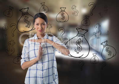 frustrated woman with finance icons