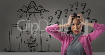 frustrated woman with question marks