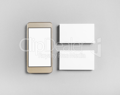 Business cards and smartphone