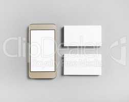 Business cards and smartphone