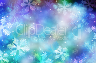 Colorful Christmas background with snowflakes and stars