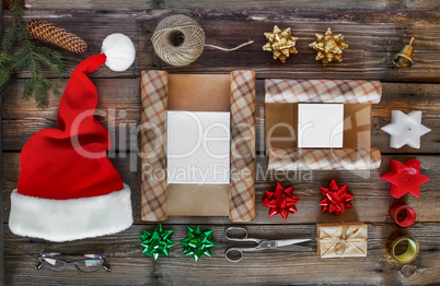 New Year, Christmas, holiday, Objects for packing gifts. packages and gifts for the new year.