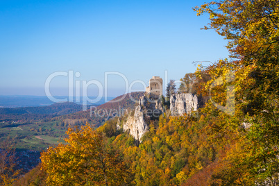 castle Reussenstein with colorful leafes in autumn