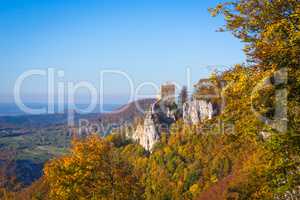 castle Reussenstein with colorful leafes in autumn