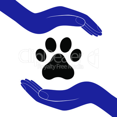 Animal dog paw in people hand, human help encourage vector illustratration.