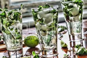 homemade mojito cocktail, alcoholic or non-alcoholic cocktail, closeup