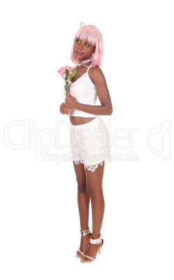 Woman standing in shorts with bunny ears
