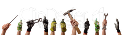 Female hands with tools