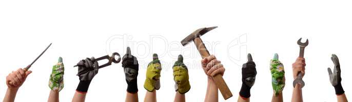 Female hands with tools