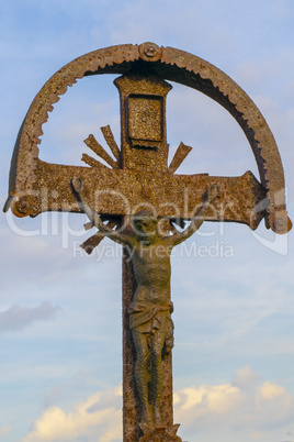 Old statue of Jesus Christ, Christian religious theme.