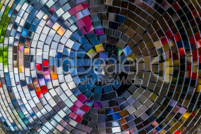 Colourful reflections in a disco ball.