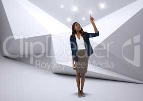 Businesswoman touching sparkle lights in minimal room