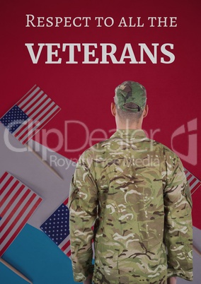 veterans day soldier in front of flag