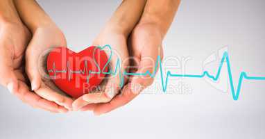 Heart beat over hands holding heart