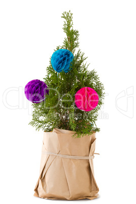 Christmas tree with decoration against white background