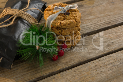 Close up of pine twig with cookies