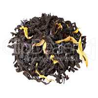 Aromatic black tea leaves with sunflower and cornflower petal
