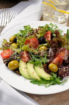 Summer Salad - With avocado, olives, tomatoes