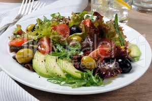 Summer Salad - With avocado, olives, tomatoes