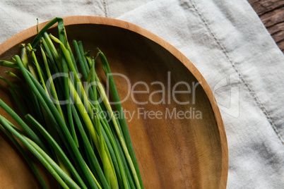 Fresh garlic chives in plate