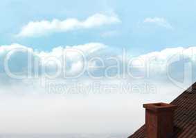Roof with chimney and clouds