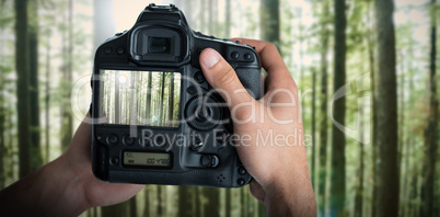 Composite image of cropped image of hands holding camera