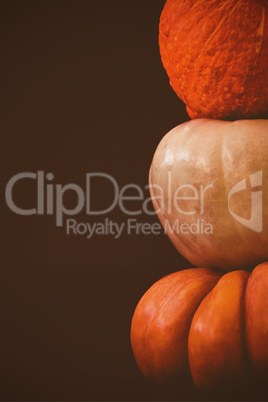 Pumpkins arranged against black background